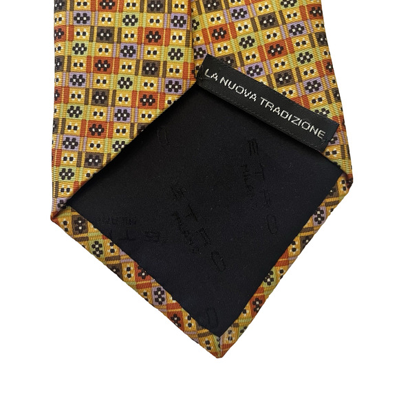 ETRO Milano Silk Tie Mens 59x3.75" Yellow Mustard Orange Geometric Print Necktie - Picture 6 of 9